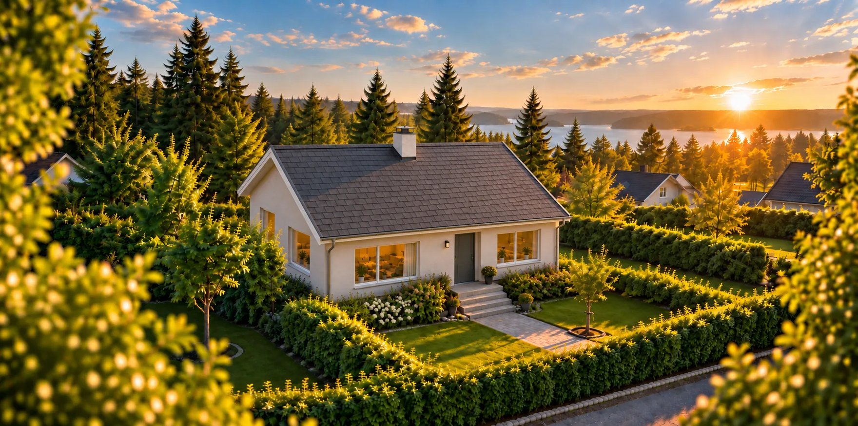 Villa med tak i shingel